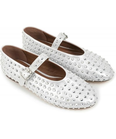 Women Glitter Mary Jane Flats Rhinestone Ballet Flats Silver Ballerina Shoes 823-silver $41.55 Flats