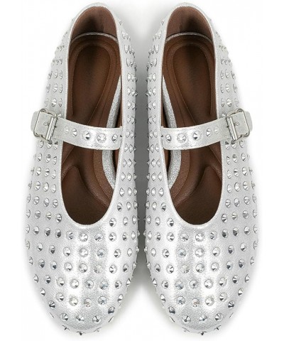 Women Glitter Mary Jane Flats Rhinestone Ballet Flats Silver Ballerina Shoes 823-silver $41.55 Flats