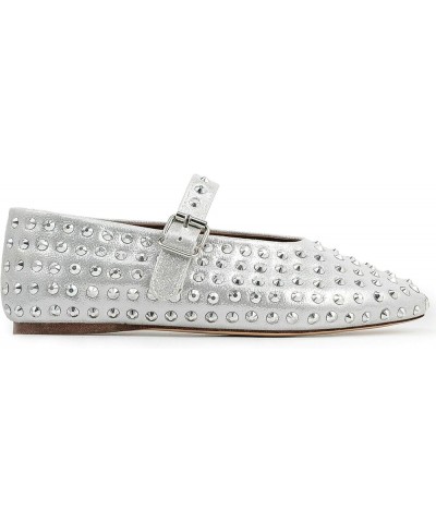 Women Glitter Mary Jane Flats Rhinestone Ballet Flats Silver Ballerina Shoes 823-silver $41.55 Flats