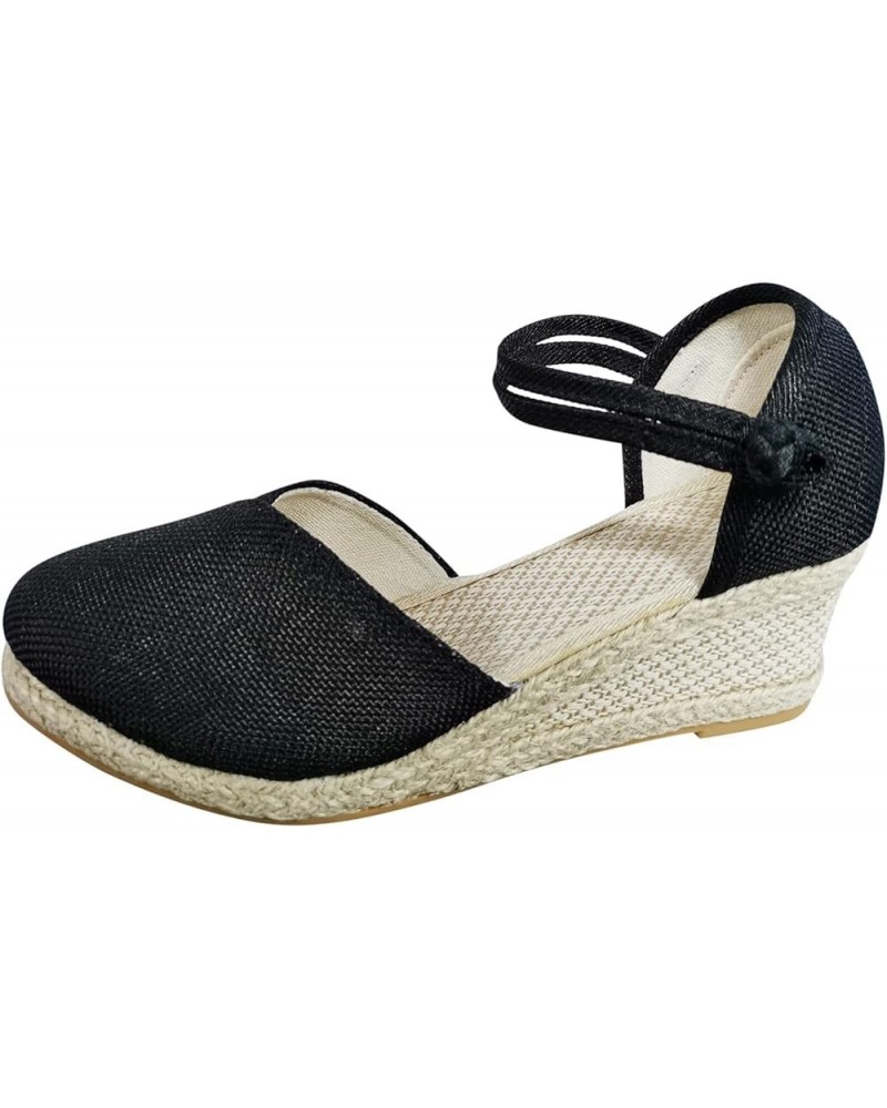 Womens Low Wedge Sandals Elastic Strappy Ankle Strap Comfort Crystal Beach Summer Slip-on Shoe 173-hyems-h-black $13.44 Slippers