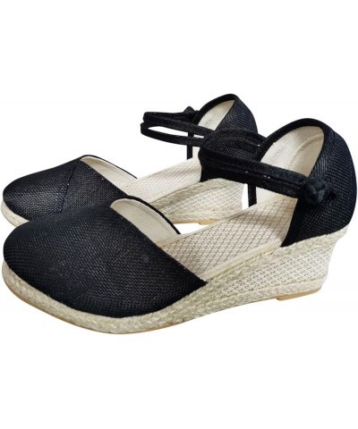 Womens Low Wedge Sandals Elastic Strappy Ankle Strap Comfort Crystal Beach Summer Slip-on Shoe 173-hyems-h-black $13.44 Slippers