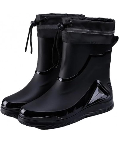 Rain Boots Men's Waterproof Drawstring Rain Shoes Warm Non-Slip Flat Fashion Rider Rain Boots 40 Waterproof Mouth $30.04 Boots