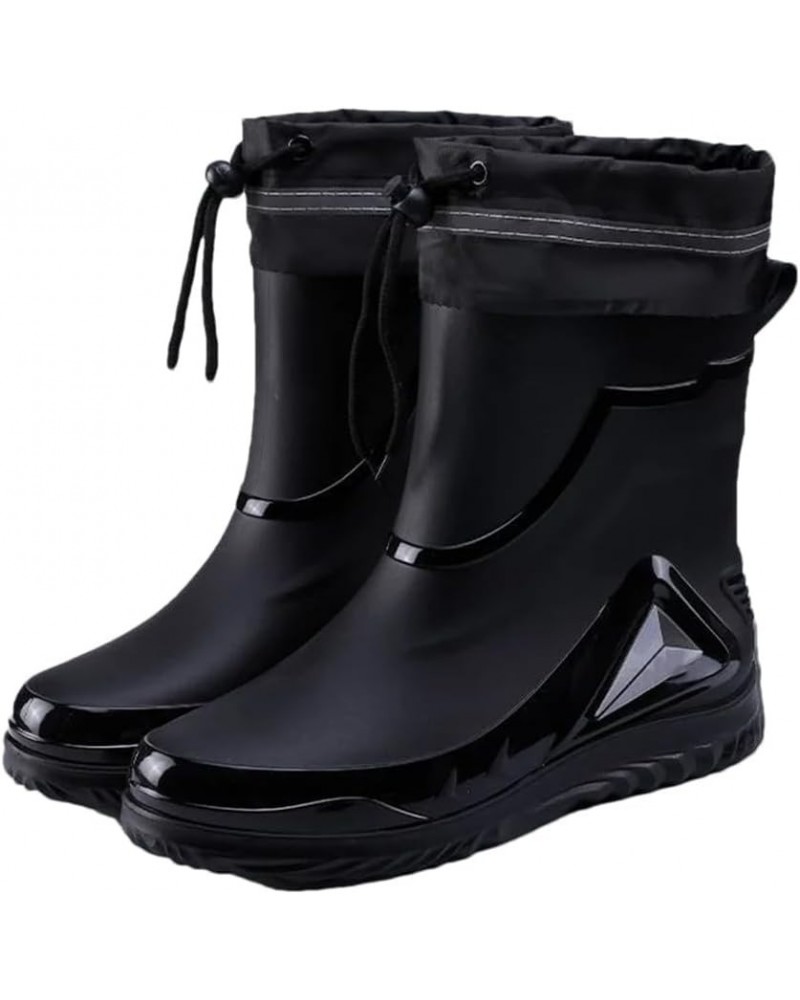 Rain Boots Men's Waterproof Drawstring Rain Shoes Warm Non-Slip Flat Fashion Rider Rain Boots 40 Waterproof Mouth $30.04 Boots