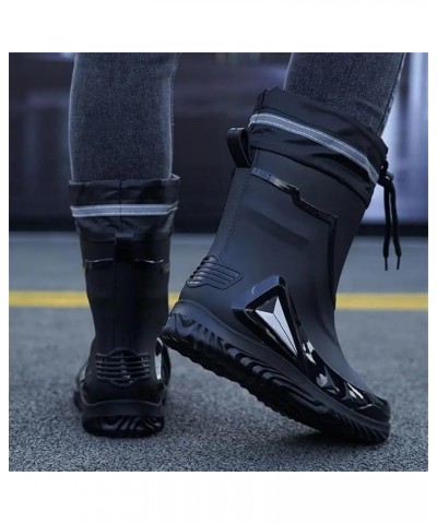 Rain Boots Men's Waterproof Drawstring Rain Shoes Warm Non-Slip Flat Fashion Rider Rain Boots 40 Waterproof Mouth $30.04 Boots