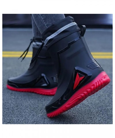 Rain Boots Men's Waterproof Drawstring Rain Shoes Warm Non-Slip Flat Fashion Rider Rain Boots 40 Waterproof Mouth $30.04 Boots