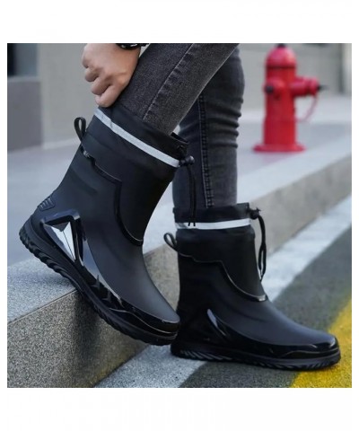 Rain Boots Men's Waterproof Drawstring Rain Shoes Warm Non-Slip Flat Fashion Rider Rain Boots 40 Waterproof Mouth $30.04 Boots