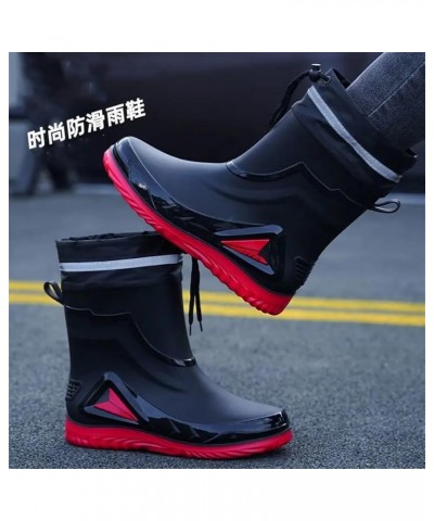 Rain Boots Men's Waterproof Drawstring Rain Shoes Warm Non-Slip Flat Fashion Rider Rain Boots 40 Waterproof Mouth $30.04 Boots