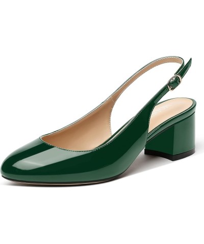 Women's Buckle Slingback Round Toe Patent Block Solid Chunky Low Heel Pumps Shoes 2 Inch Dark Green $34.55 Pumps