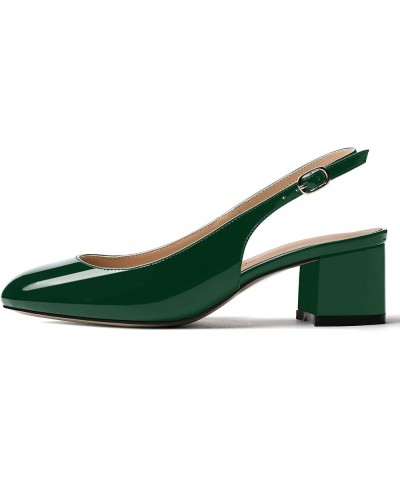 Women's Buckle Slingback Round Toe Patent Block Solid Chunky Low Heel Pumps Shoes 2 Inch Dark Green $34.55 Pumps