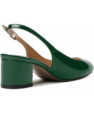 Women's Buckle Slingback Round Toe Patent Block Solid Chunky Low Heel Pumps Shoes 2 Inch Dark Green $34.55 Pumps