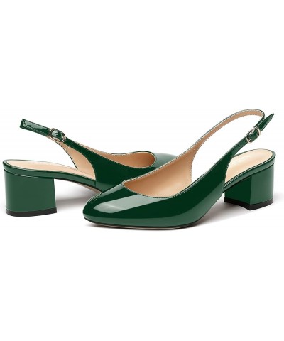 Women's Buckle Slingback Round Toe Patent Block Solid Chunky Low Heel Pumps Shoes 2 Inch Dark Green $34.55 Pumps