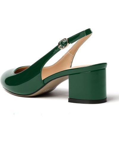 Women's Buckle Slingback Round Toe Patent Block Solid Chunky Low Heel Pumps Shoes 2 Inch Dark Green $34.55 Pumps