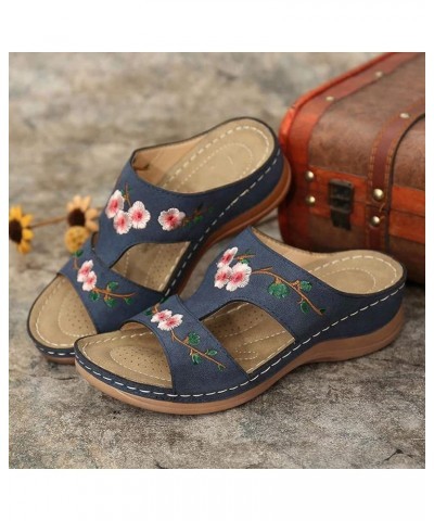 Womens Open Toe Breathable Beach Sandals Slip-On Casual Leopard Wedges Sandals wedge sandals casual summer Z 01-blue $16.28 S...