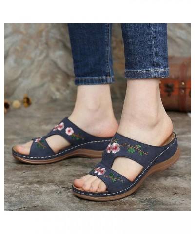 Womens Open Toe Breathable Beach Sandals Slip-On Casual Leopard Wedges Sandals wedge sandals casual summer Z 01-blue $16.28 S...