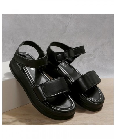 Women Summer Slip On Solid Casual Open Toe Platform Flat Soft Bottom Breathable Shoes Sandals Swim Sandals Women (Black, 6.5)...