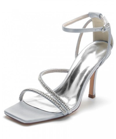 Women's High Heels, Square Toe Satin Rhinestone Pumps Shoes for Party Dress,Silver,11.5 $33.44 Pumps