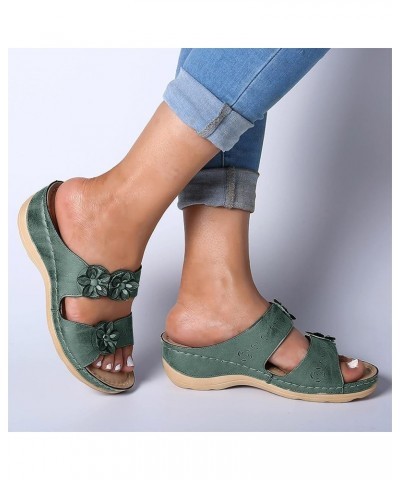 Beach Wedge Sandals for Women Dressy Summer Low Heel Comfortable Walking Sandals for Women Arch Support Wide Width A10-green ...