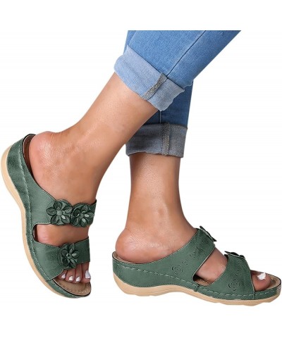 Beach Wedge Sandals for Women Dressy Summer Low Heel Comfortable Walking Sandals for Women Arch Support Wide Width A10-green ...