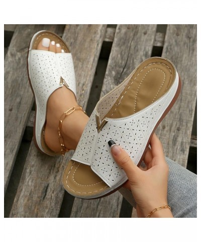 sandals for women Womens Flat Sandals with ankle strap black sandals women flat clear flats women sandals Z 04-white $10.79 S...