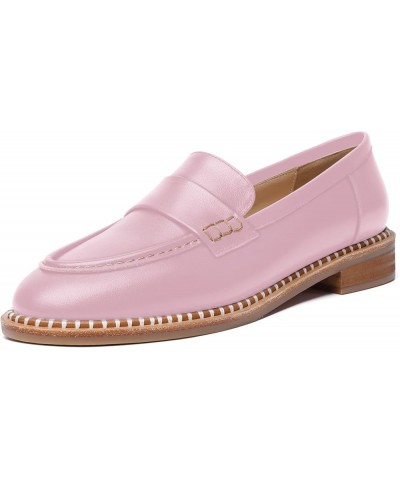 Womens Penny Matte Leather Casual Slip On Round Toe Work Chunky Low Heel Loafers Dress Shoes 1 Inch Pink $46.80 Loafers & Sli...