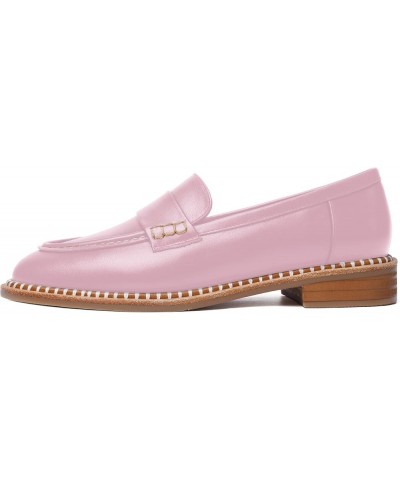 Womens Penny Matte Leather Casual Slip On Round Toe Work Chunky Low Heel Loafers Dress Shoes 1 Inch Pink $46.80 Loafers & Sli...