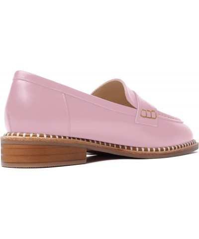 Womens Penny Matte Leather Casual Slip On Round Toe Work Chunky Low Heel Loafers Dress Shoes 1 Inch Pink $46.80 Loafers & Sli...