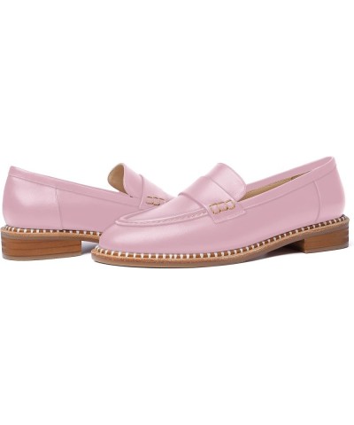 Womens Penny Matte Leather Casual Slip On Round Toe Work Chunky Low Heel Loafers Dress Shoes 1 Inch Pink $46.80 Loafers & Sli...