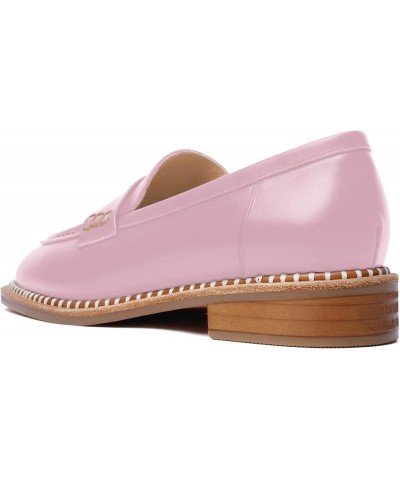 Womens Penny Matte Leather Casual Slip On Round Toe Work Chunky Low Heel Loafers Dress Shoes 1 Inch Pink $46.80 Loafers & Sli...