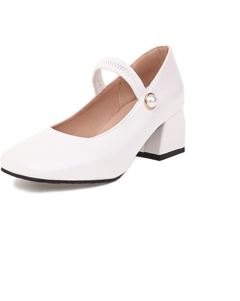 Synthetic Fashion Carree Toe Block Heel Mary Shoes Low Heel with 5 cm Casual Pumps for Women Large Size t8582 White $25.59 Pumps