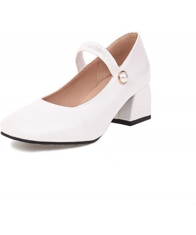 Synthetic Fashion Carree Toe Block Heel Mary Shoes Low Heel with 5 cm Casual Pumps for Women Large Size t8582 White $25.59 Pumps