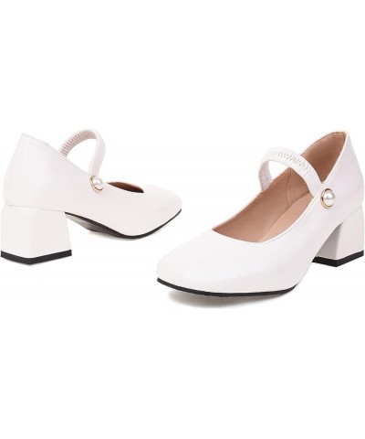 Synthetic Fashion Carree Toe Block Heel Mary Shoes Low Heel with 5 cm Casual Pumps for Women Large Size t8582 White $25.59 Pumps