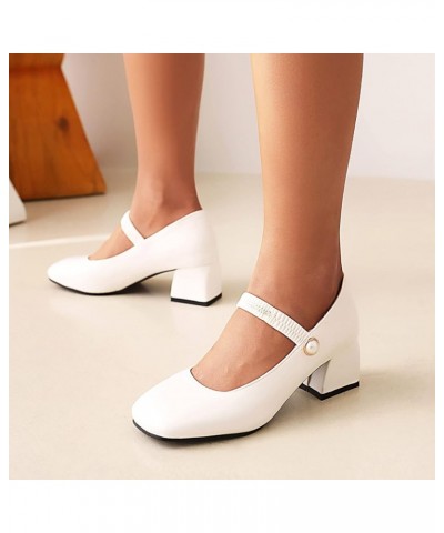 Synthetic Fashion Carree Toe Block Heel Mary Shoes Low Heel with 5 cm Casual Pumps for Women Large Size t8582 White $25.59 Pumps