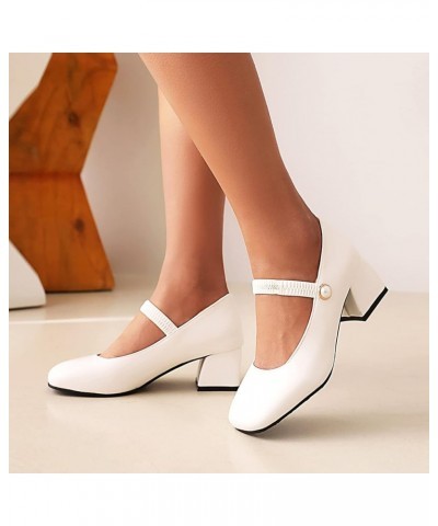 Synthetic Fashion Carree Toe Block Heel Mary Shoes Low Heel with 5 cm Casual Pumps for Women Large Size t8582 White $25.59 Pumps