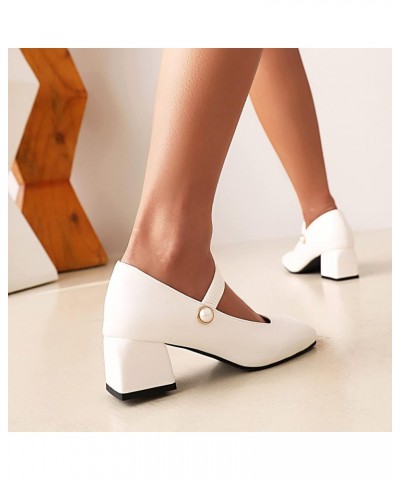 Synthetic Fashion Carree Toe Block Heel Mary Shoes Low Heel with 5 cm Casual Pumps for Women Large Size t8582 White $25.59 Pumps