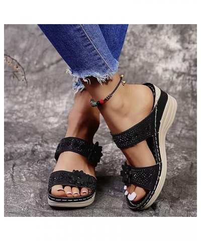 Breathable Peep Shoes Women Fashion Wedges Toe Beach Flowers Sandals Slip-On Women's Sandals Acupressure Sandals for Women (B...