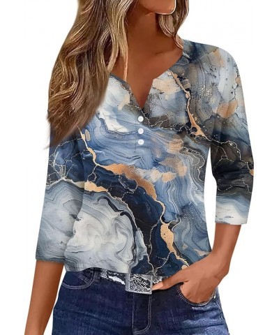 3/4 Sleeve T Shirts for Women Printed V Neck Blouses Button Down Summer Tshirt Dressy Casual Loose Tunic Tops 3-navy $9.45 Fa...