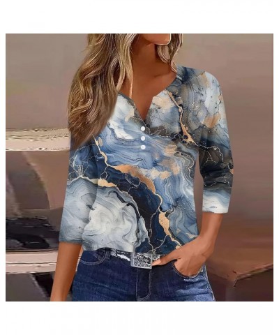 3/4 Sleeve T Shirts for Women Printed V Neck Blouses Button Down Summer Tshirt Dressy Casual Loose Tunic Tops 3-navy $9.45 Fa...