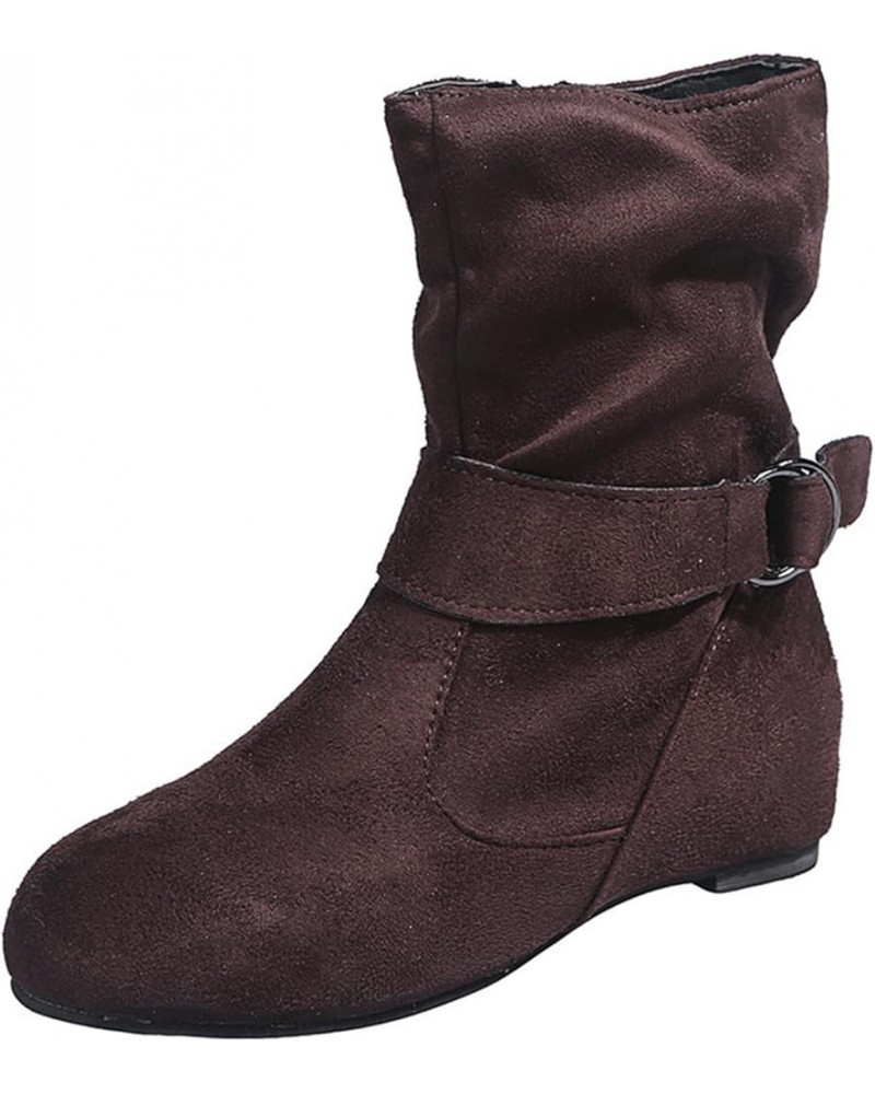 Women Wedge Flock Short Boot with Zipper Solid Color Round Toe Dressy Heeled Suede Booties Elegant Walking Ankle Boots Non Sl...