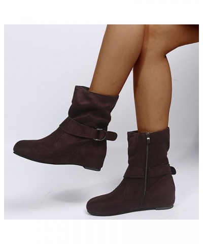 Women Wedge Flock Short Boot with Zipper Solid Color Round Toe Dressy Heeled Suede Booties Elegant Walking Ankle Boots Non Sl...