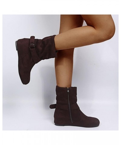 Women Wedge Flock Short Boot with Zipper Solid Color Round Toe Dressy Heeled Suede Booties Elegant Walking Ankle Boots Non Sl...