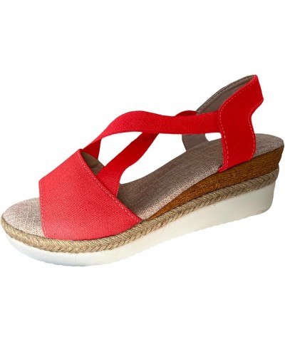 Wedge Summer Wedge Sandals for Women Dressy Casual 2024 Peep Toe Cutes Spring Falt Trendy Western Y2K Work Office Red $12.42 ...