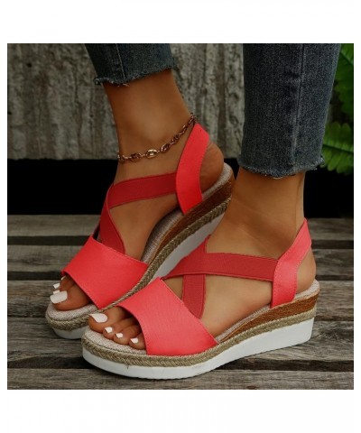 Wedge Summer Wedge Sandals for Women Dressy Casual 2024 Peep Toe Cutes Spring Falt Trendy Western Y2K Work Office Red $12.42 ...