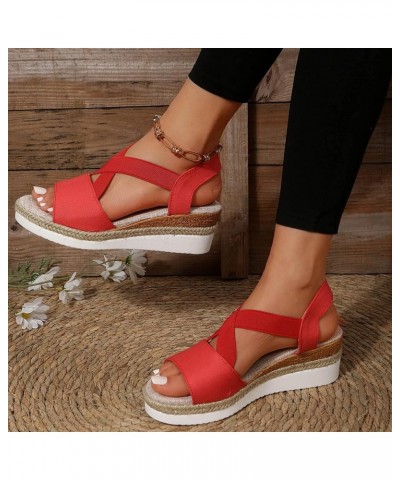 Wedge Summer Wedge Sandals for Women Dressy Casual 2024 Peep Toe Cutes Spring Falt Trendy Western Y2K Work Office Red $12.42 ...