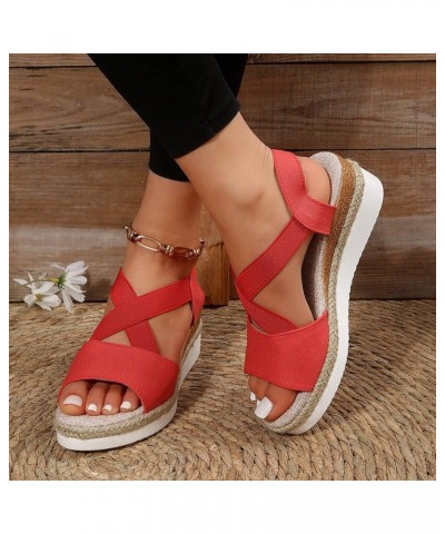 Wedge Summer Wedge Sandals for Women Dressy Casual 2024 Peep Toe Cutes Spring Falt Trendy Western Y2K Work Office Red $12.42 ...