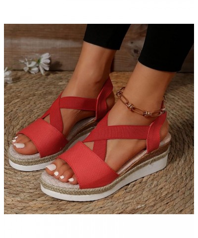 Wedge Summer Wedge Sandals for Women Dressy Casual 2024 Peep Toe Cutes Spring Falt Trendy Western Y2K Work Office Red $12.42 ...