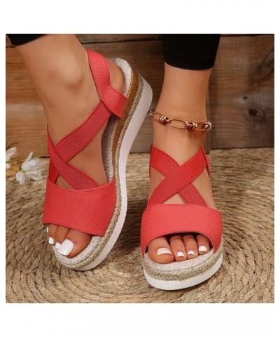 Wedge Summer Wedge Sandals for Women Dressy Casual 2024 Peep Toe Cutes Spring Falt Trendy Western Y2K Work Office Red $12.42 ...