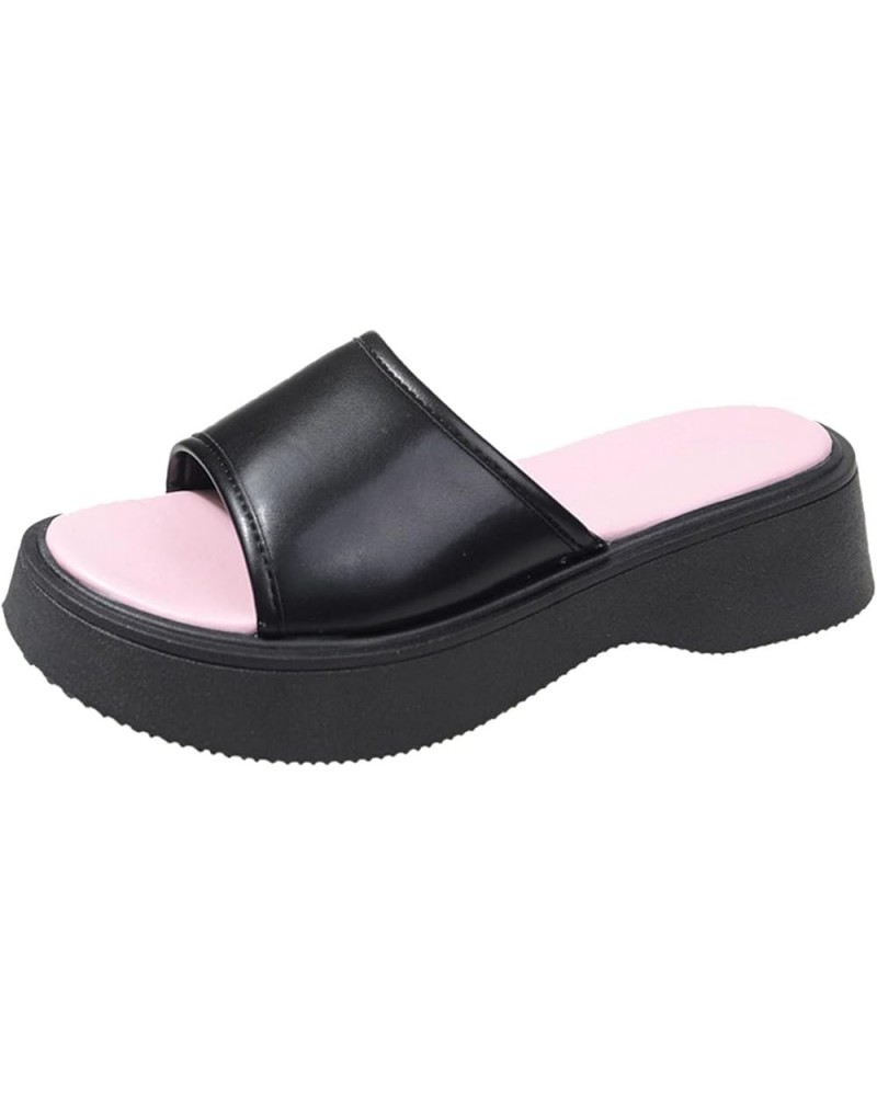 Chunky Heel Shoes for Women Ladies Fashion Summer Solid Color Leather Sandals Open Toe Thick Sole Beach Slippers Black $26.06...