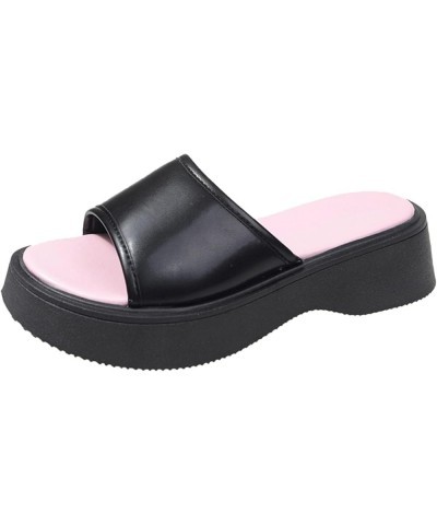 Chunky Heel Shoes for Women Ladies Fashion Summer Solid Color Leather Sandals Open Toe Thick Sole Beach Slippers Black $26.06...