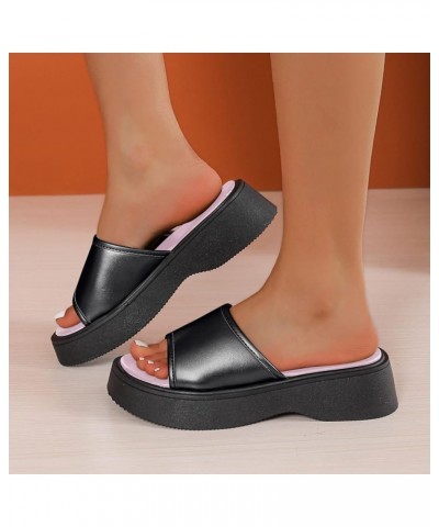 Chunky Heel Shoes for Women Ladies Fashion Summer Solid Color Leather Sandals Open Toe Thick Sole Beach Slippers Black $26.06...