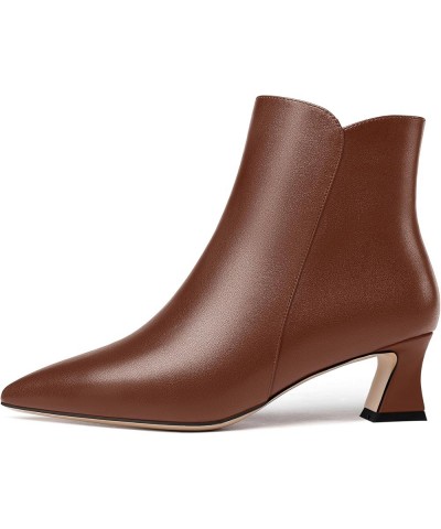 Womens Solid Office Matte Zip Pointed Toe Cold Weather Kitten Low Heel Ankle High Boots 2 Inch Brown $43.84 Boots